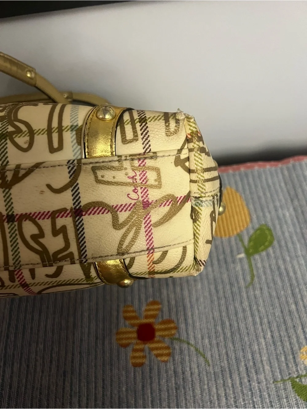 Coach 2009 Heritage Tattersall Graffiti  Golden Tote Bag & Matching Wristlet